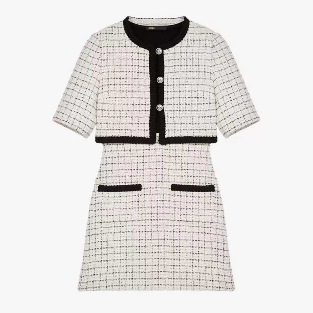 Maje Marl Tweed Rialto Mini Dress + Jacket NWT Size FR42
